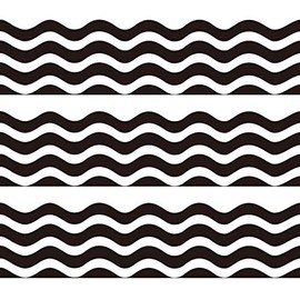 Black White Stripe Bulletin Board Border Trim for Classroom Decoration Scalloped 36ft