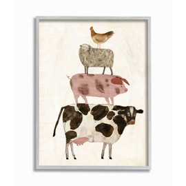 Stupell Industries Cow Sheep Pig and Chicken Barnyard Buds Stacked Farm Animals Gray Framed Wall Art, Multi-Color