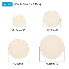 PATIKIL 4"/6"/8"/10" Diameter Crochet Basket Bottom, 4Pcs Round Blank Crochet Knitting Wooden Base for DIY Craft Weaving Basket Making Supplies Home Decoration, Wood Color