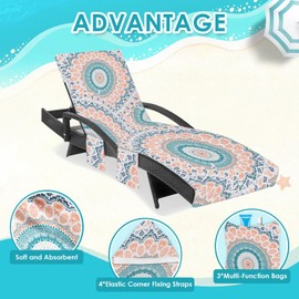 Britown Lounge Chaise Chair Towel Covers (Pack Of 2), Beach Chair Cover With 3 Pockets For Pool Outdoor Beach Garden Patio Trips,85 X30 In (Mandala Ethnic)