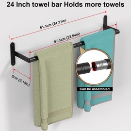 HUFEEOH 24-Inch Heavy Duty Towel Bar for Bathroom, Wall Mounted Stainless Steel Towel Rack, Space-Saving Modern Bathroom Accessories, Black Towel Holder for Home Decor
