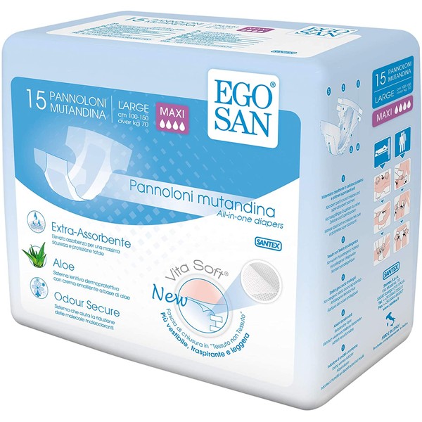 Egosan Maxi Incontinence Disposable Adult Diaper Brief Maximum Absorbency and Adjustable Tabs for Men and Women (Small Case, 120-Count)