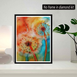 SKRYUIE 5D Dandelion Diamond Painting Kits - DIY Diamond Art Kits for Adults Plant, Full Round Drill - Crystal Cross Stitch - Adults Craft for Wall & Office Decor - 12x16inch