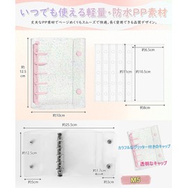 Cymidreke Seal Notebook, Plastan, Transparent, Size, Mini Binder, 20 Refills, PP Sheet, Card Pocket, Clear Notebook, Pre-Notebook, Card Sleeve, Transparent Seal Pad, Clear Glitter M5 (Pink Glitter +