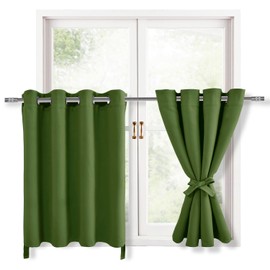 Hiasan RV Blackout Curtains for Bedroom, 52 x 30 Inches Long - Thermal Insulated & Energy Saving Window Curtains for Living Room, 2 Drape Panels Sewn with Tiebacks, Olive Green