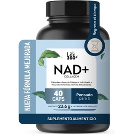 LIFE 360+ NAD+ Collagen | 40 Cápsulas | Colágeno Hidrolizado, NAD (Nicotinamida Adenina Dinucleótido) | Suplemento Alimenticio | 40 Porciones por Envase