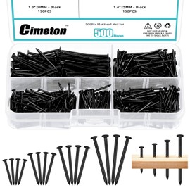 Cimeton 500Pcs 4 Sizes Nail Assortment Kit 20MM 25MM 30MM 38MM Small Nails Wall Nails Hardware Nails Finishing Nails Steel Nails Hardware Nails for Concrete Brick Drywall(Black)