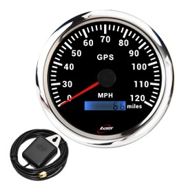 RACETECH 110mm (4-3/8") 7-Color LED GPS Speedometer – 120 MPH, Odometer – Waterproof Black Dial Stainless Steel Rim – 12V/24V for Automotive Motorcycle Marine