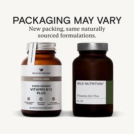 WILD NUTRITION Food-Grown® Vitamin B12 Plus | Naturally Sourced B12 Supplement for Psychological Function and Immune System, Great Nutritional Support for Vegan and Vegetarian Diets – 30 Capsules
