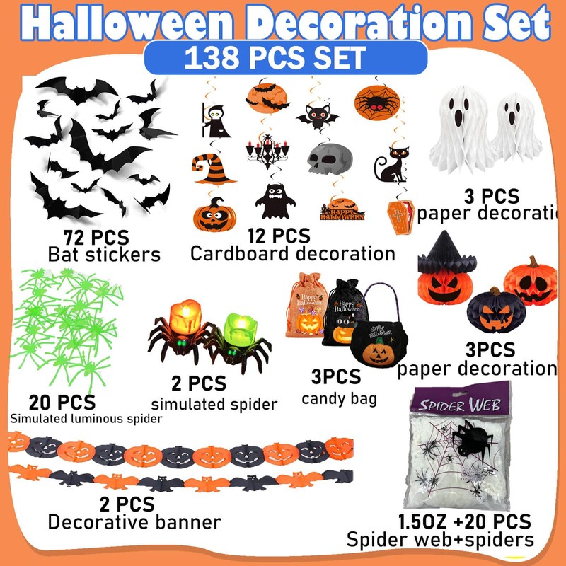 Halloween Decorations Outdoor And Indoor Set,60 Pcs Scary 3D Bat