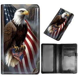 DEGDFSGR Checkbook Cover - Premium Leather Standard Duplicate Register Check Card Book Holder Wallet with RFID Blocking Function for Girl Men Women,Eagle and US Flag