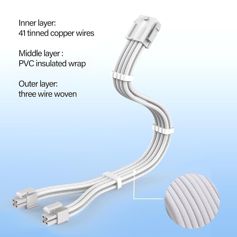 ELFJMZP 8 Pin Soft Nylon sheathed PC Cable for CPU