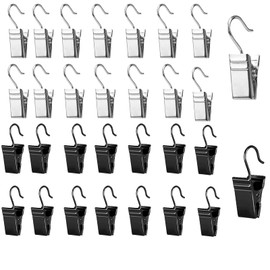 30 Pcs Curtain Clips Metal Hanging Hooks Small Clips with Hooks, Small Heavy-Duty Hook Clip Set for Curtain Photos Home Decoration Outdoor Party Display(Black and White)