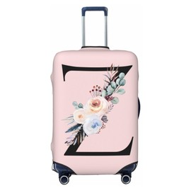 Elastic Travel Luggage Cover Cute Pink Suitcase Protector Bag,Black Letter Z With Boho Floral Flowers Leaves Anti-Scratch,Dust-Proof Washable Baggage Covers For Kid Adult,Xl (For 29-32 Inch Luggage)