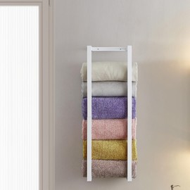 Towel Rack for Rolled Towels, Towel Rack for Bathroom,Wall Mounted Metal Bathroom Organizer, Bath Towel Holder Wall for Modern Small Space Bathroom Towel Storage (White)