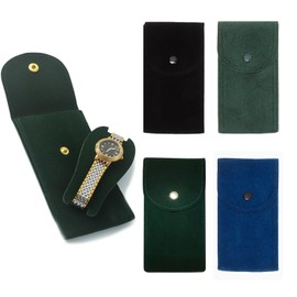 ZARSIO 4Pcs Portable Flannelette Fabric Watch Pouch Storage Bag, Watch Travel Case Protective Watch Storage Organizer (BLACK+GREENx2+BLUE)