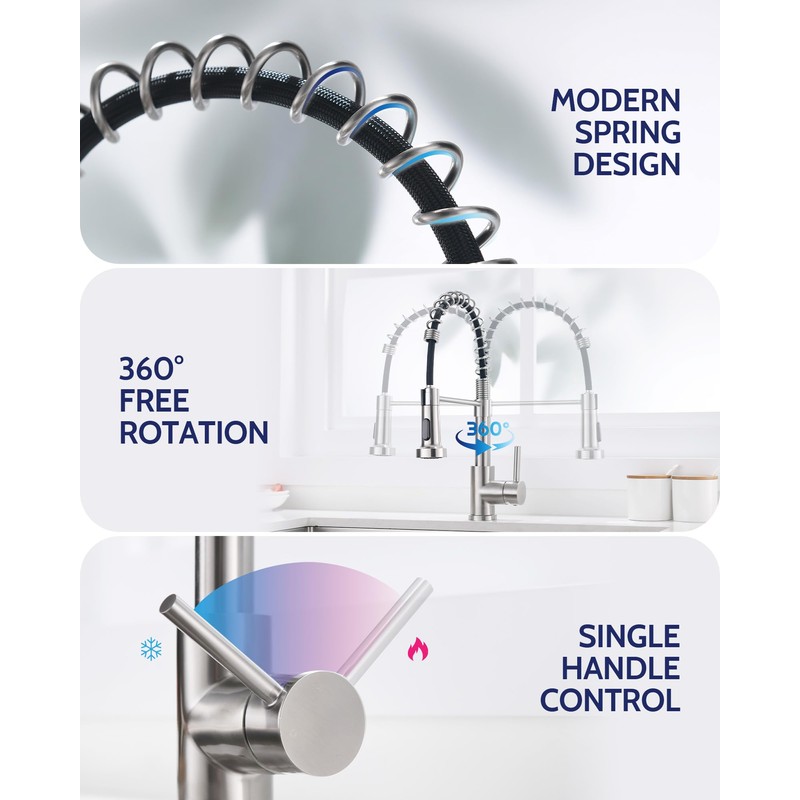 LUFEIDRA Stainless Steel Kitchen Faucet with Sprayer-High Arc Dual Function