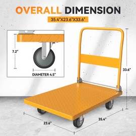 Auto Dynasty Foldable Platform Truck, 992lbs Capacity Folding Push Cart Dolly Hand Truck for Moving Warehouse, Workshop, Office, 35.4" x 23.6" x 33.6" (Yellow)