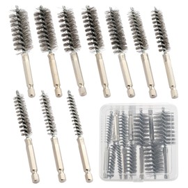 Stainless Steel Bore Brush, 10pcs Wire Brush for Drill, Durable Metal Bristles Twisted, 10 Size Set Multiple Diameter Options, 1/4 Inch Hex Shank, for Power Drill Impact Driver & Tube Cleaning