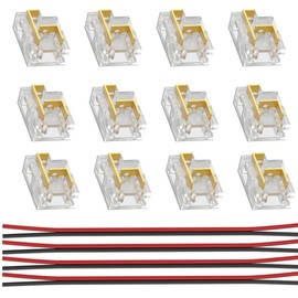 YUTOKEER LED Strip Connector 2-Pin 8 mm for 5050, 3528, COB & SMD, Solderless, 12-in-1 Set with 4x 15 cm 22AWG Cable