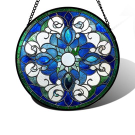 DASTOLL Stained Glass Window Hanging, Boho Style Sun Catchers Diamond Glass Panel Hangings Tiffany Suncatcher Decor for Birthday for Women, Men, Wife, Aunt, and Mom 11.8x11.8 in