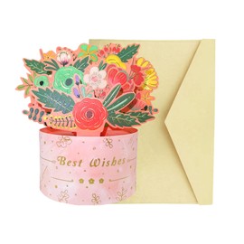 3D Greeting Card with Flowers, Pop Up Flower Card, for Birthday, Thanksgiving, Christmas, Party, Wedding, Valentine's Day, Anniversary (Pink, with Envelope)