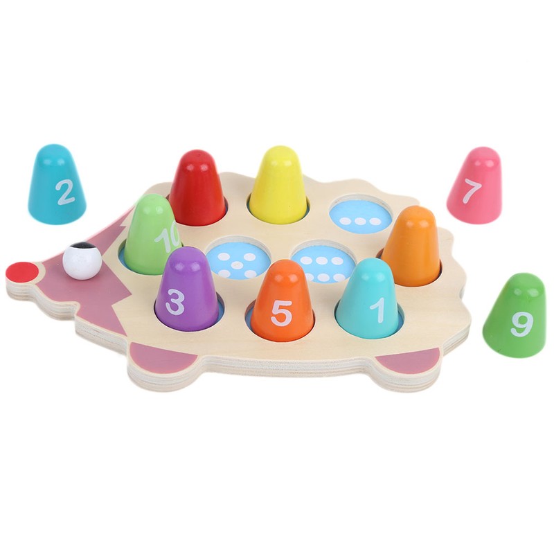 Children Wood Math Number Counting Matching Game Hedgehog Shaped Puzzle