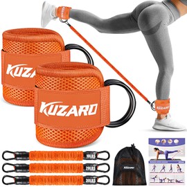 KUZARO Ankle Resistance Bands with Cuffs, Ankle Weights Bands for Working Out, Women Leg and Glutes Workout Equipment, Exercise Bands for Kickbacks, Butt and Booty Trainer, Home Gym Fitness Equipment