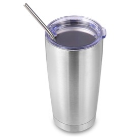 Volhoply Vaso de Acero Inoxidable de 20oz con Tapa y Pajita,590ml Taza de Caf Helado de Viaje con Doble Pared Aislante Apta para Portavasos de Coche, 