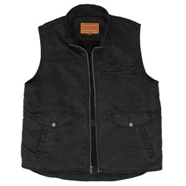 Driver Clothing Co. Men's Heavy Gauge Poly Canvas Utility Work Vest with Soft Flannel Lining and Wax Oil Weather Resistant Finish | 5 Outer Pockets and 3 Inner Pockets | Distressed Black | 3X-Large
