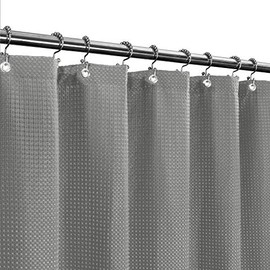 Long Fabric Waffle Weave Shower Curtain 78 inch Height, Hotel Luxury Spa, 230 GSM Heavy Duty, Water Repellent, Machine Washable, Gray Pique Pattern, 71x78