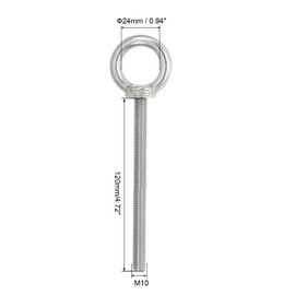 PATIKIL M10 x 120mm Lifting Shoulder Eye Bolt, 2Pcs 304 Stainless Steel Lifting Ring Threaded Eyebolt with Nuts Washers for Hanging Hammocks Articles