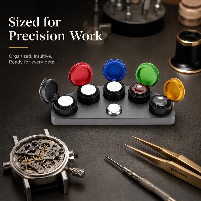 Watch Oiler Kit, 5 Color-Coded Empty Metal Oil Cups with
