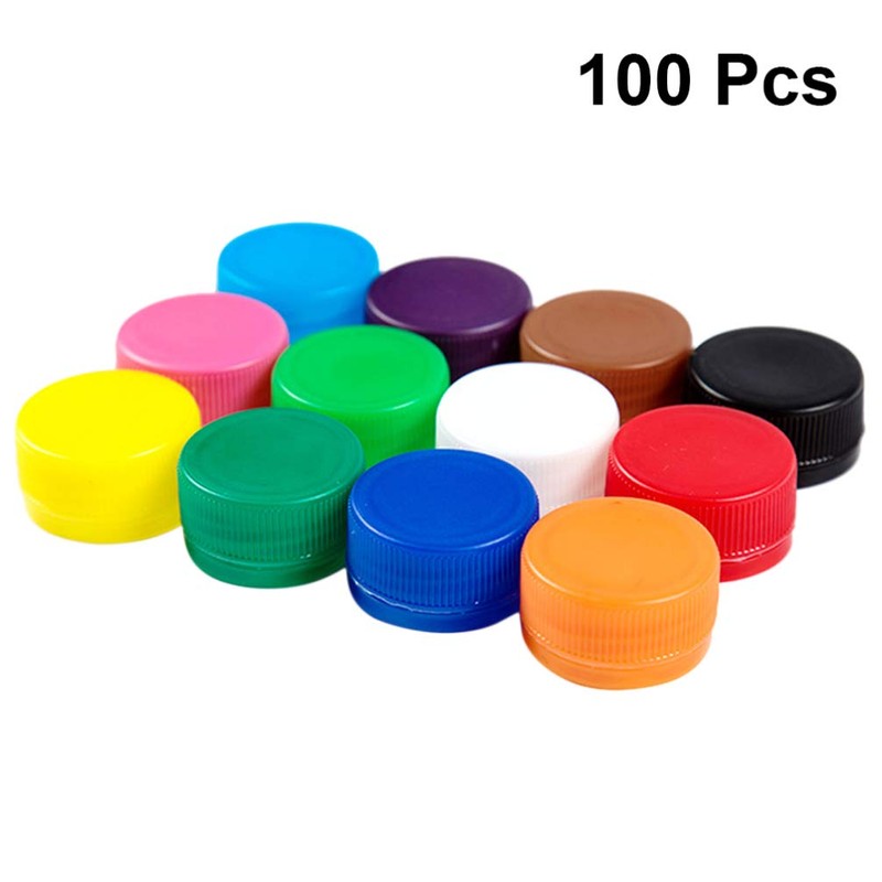 Supvox Pack of 100 Plastic Bottle Caps Colourful Bottle Caps