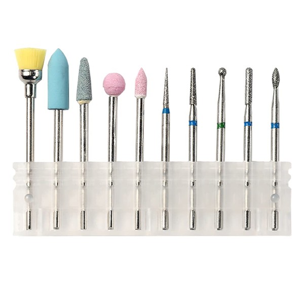 ネイルマシン用ドリルビット 10点セット ネイルビット 耐久性 耐摩耗性 スカルプチュアジェルやアクリルネイルのキューティクル除去に 簡単なクリーニング DIYネイル工具 マニキュアペディキュアホームサロン用 収納ケース付き
