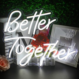 Looklight Better Together Neon Sign,Neon Sign for Room,Wedding Neon Sign,White Led Neon Light USB Connectivity, Neon Signs for Wall Decor,Led Signs for Decor,Wedding,Engagement Party,Bedroom Decor