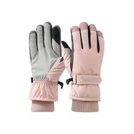 Feelorna Women Winter Ski Gloves, Thermal Waterproof Touchscreen Anti-Slip Snowboard Gloves with Adjustable Magic Tape and Anti-Loss Rope for Skiing Sports 1 Size Fits Most Women (Light Pink)