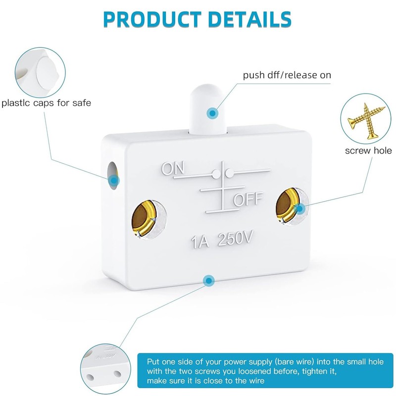 Greluma 10Pcs Cabinet Door Switch Cabinet Lamp Switch 250V 1A