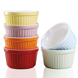 YAZYLIFE Ramekins 6oz Oven Safe,Creme Brulee Ramekin and Souffle Dishes,Porcelain Baking Bowls,Dipping Sauce Dish.Pudding Cups,Set of 6,Colorful.