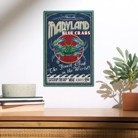 Lantern Press 6x9 Inch Wood Sign, Ready to Hang Wall Decor, Maryland, Blue Crabs Vintage Sign