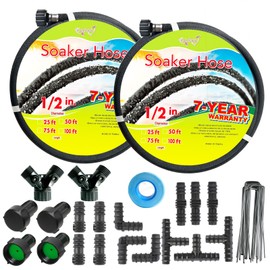 Cuckoo Soaker Hose 50ft length 2pcs With 1/2" Diameter-Soaker Hose Kit with Heavy Duty Rubber Hose for Irrigation-Save 70% Water-Great for Garden Flower Beds,Trees,Vegetables amd Seedings(1/2X50-2pcs)