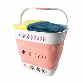 SAMMART 40L (10.5 Gallon) Collapsible Plastic Laundry Basket with Handles - Foldable Pop Up Storage Container/Organizer - Portable Laundry Hamper - Space Saving (1, Grey/Quartz Pink)