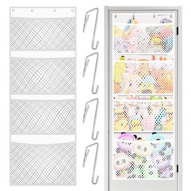 Jonnick Storage for Stuffed Animal, Over Door Large Plush Toy Organizer with Metal Hook, Baby Accessory Holder Idea for Nursery (White)