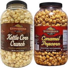 Stonehedge Farms Caramel and Kettle Flavored Popcorn Barrels - 30 Ounce Reclosable Barrels - Two Pack - Made in USA - Gluten Free