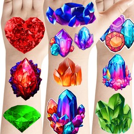PIBIMoicy 168 Pcs Gem Theme Tattoos Temporary Stickers Geology Crystal Diamond Birthday Party Favors Supplies Decorations Tattoo