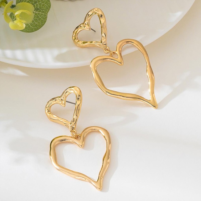 Gold Big Heart Earrings for Women,Y2k Large Heart Dangle Drop