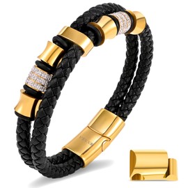VEXXS Leather Bracelet (Cubic Zirconia - Gold, 8.50)