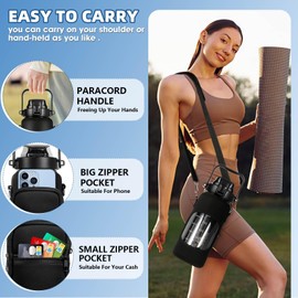 Dolenor Water Bottle with Sleeve 64oz for Sports,Gym Outdoor and Travel, Motivational Water Bottle with Time Marker,Black