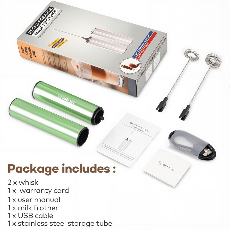 Rechargeable Milk Frother, Electric Coffee Foamer, Handheld Drink Mixer for