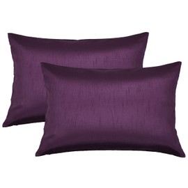 Aiking Home 12x18 Inches Faux Silk Rectangular Throw Pillow Cover, Zipper Closure, Eggplant (Set of 2)